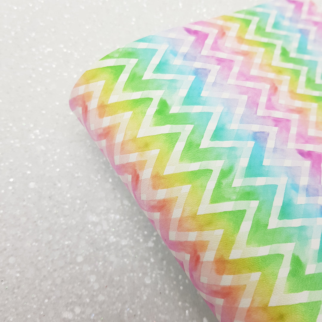 Rainbow Chevron - Pu Leather vinyl - canvas - choose Fabric material Sheets