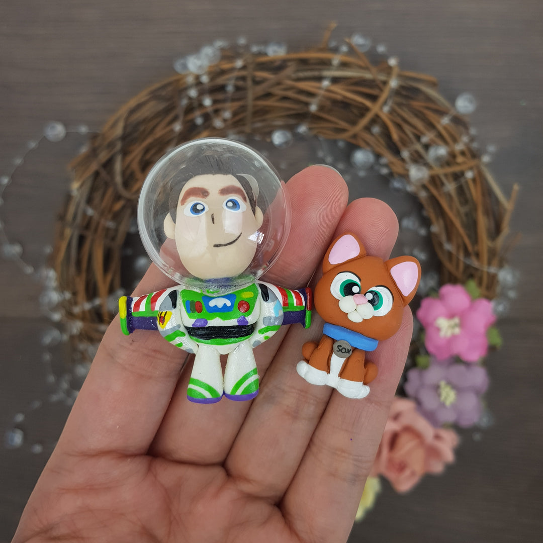 astronaut and cat  - Handmade Flatback Clay Bow Centre