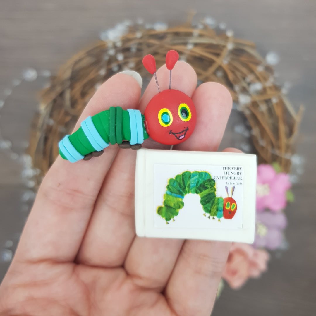 caterpillar book set - Handmade Flatback Clay Bow Centre