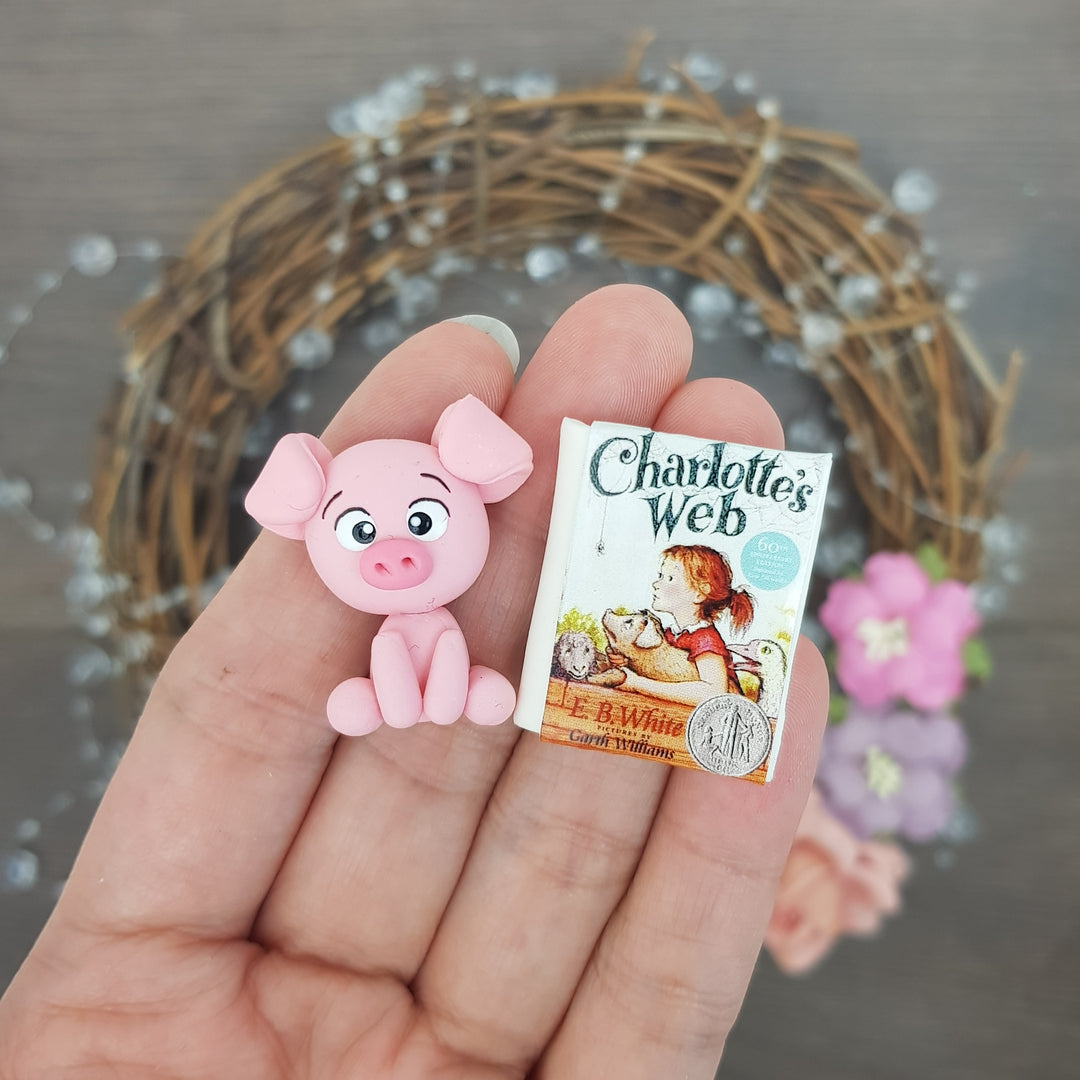 pig book set - Handmade Flatback Clay Bow Centre
