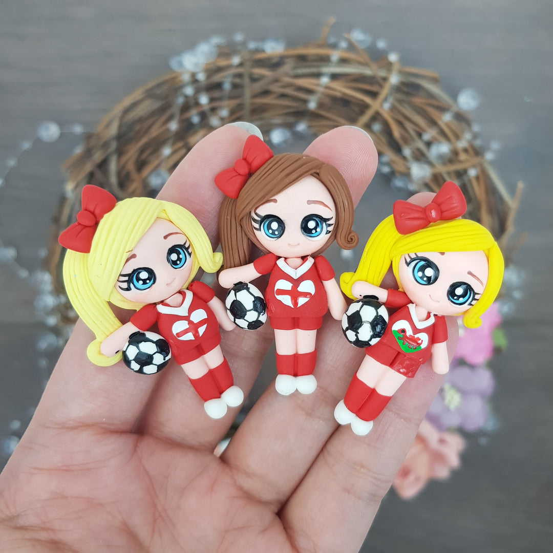 SALE football girl worldcup welsh - soccer England - Wales - Handmade Flatback Clay Bow Centre