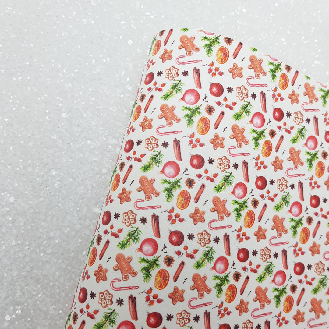 Christmas gingerbread - Pu Leather vinyl - canvas - choose Fabric material Sheets