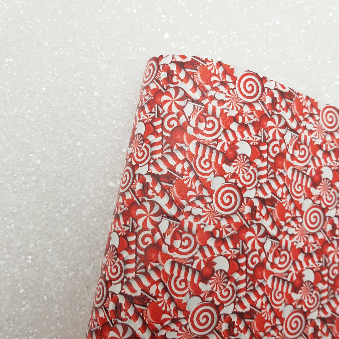 Christmas candy peppermint - Leatherette vinyl - canvas - choose Fabric material Sheets
