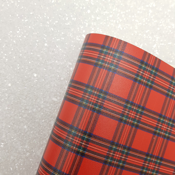 tartan red - Pu Leather vinyl - canvas - choose Fabric material Sheets