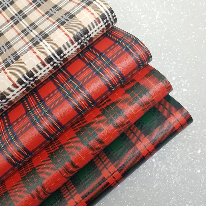 tartan red - Pu Leather vinyl - canvas - choose Fabric material Sheets