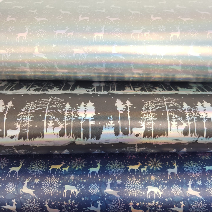 Holographic winter deer Christmas - faux vegan Leather vinyl