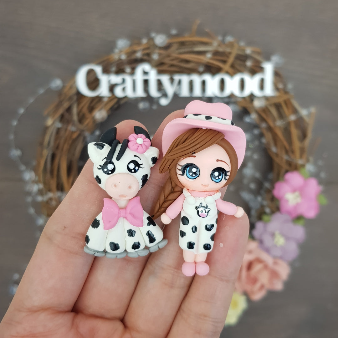 Cowboy girl - Handmade Flatback Clay Bow Centre