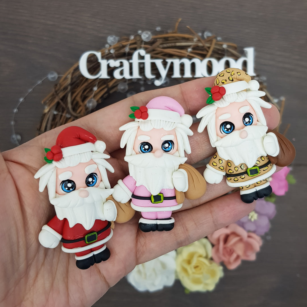 Christmas day Santa - Embellishment Clay Bow Centre