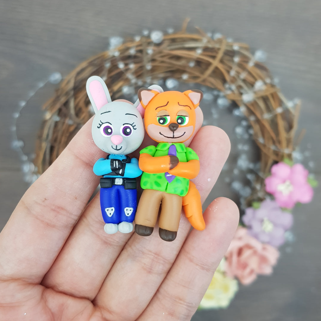 Fox and rabbit - Handmade Flatback Clay Bow Centre