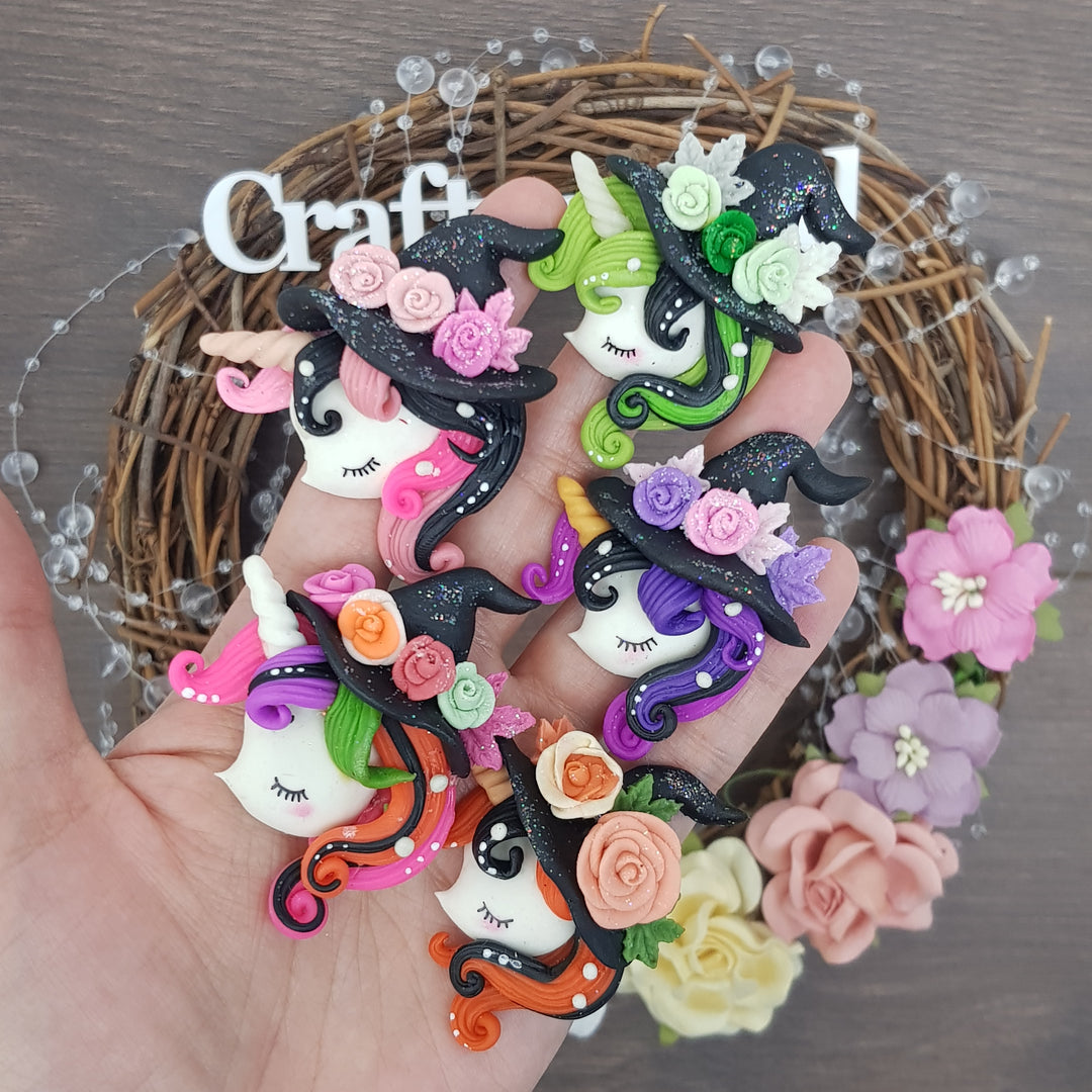Gorgeous halloween floral unicorn Head - Embellishment Clay Bow Centre