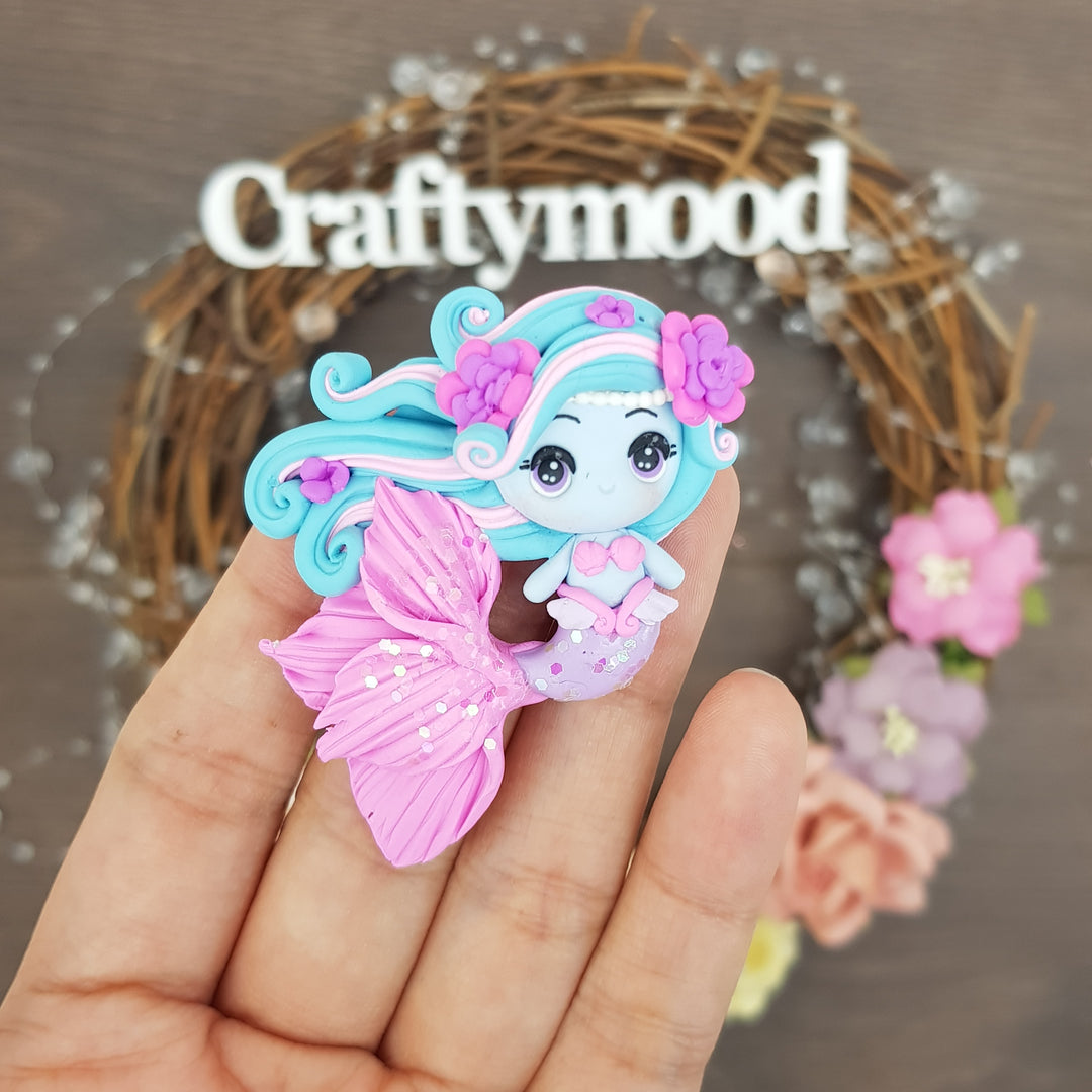 MAX 3 / person Pastel Purple blue mermaid - Embellishment Clay Bow Centre