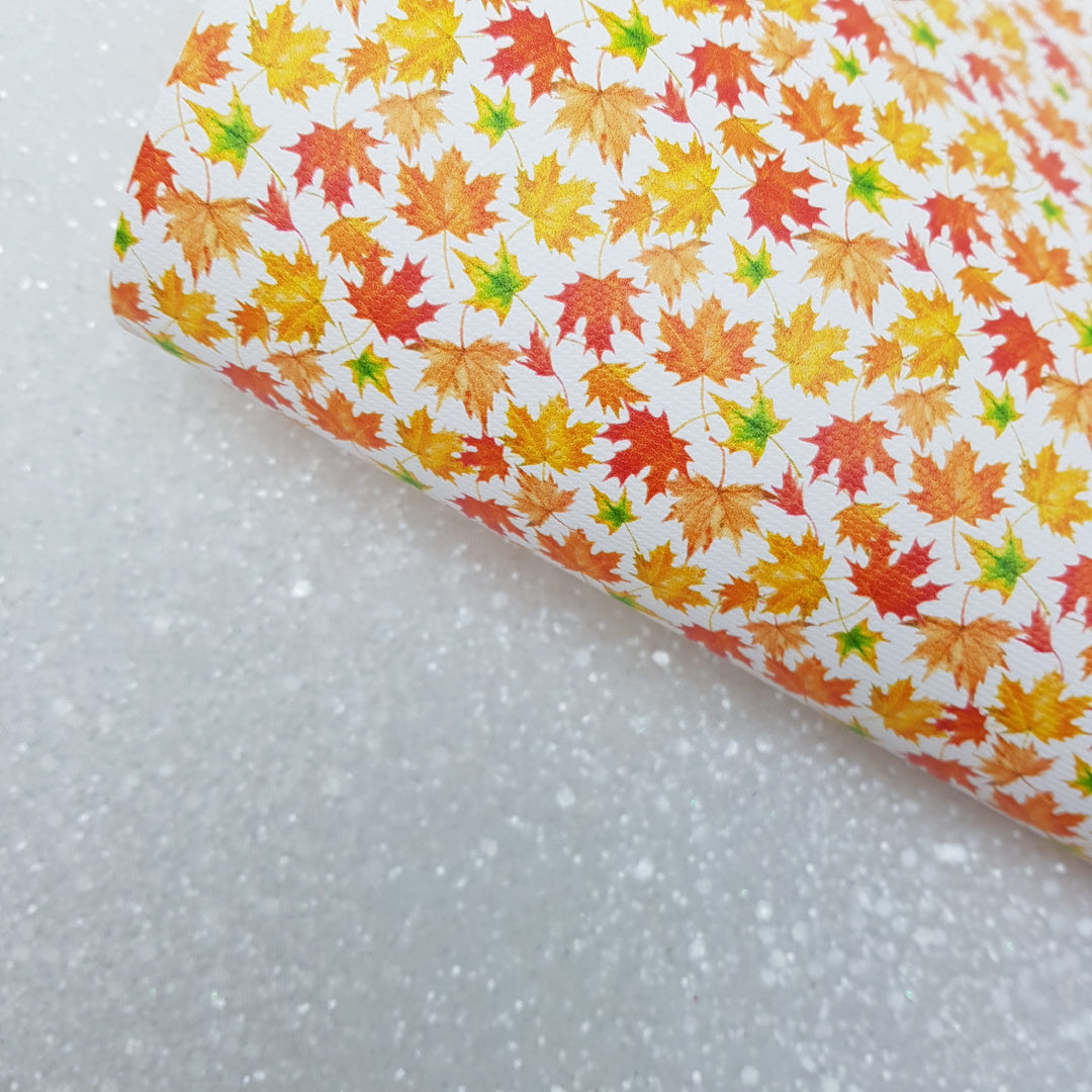 Autumn leaves maple  - Pu Leatherette vinyl - canvas - choose Fabric material Sheets