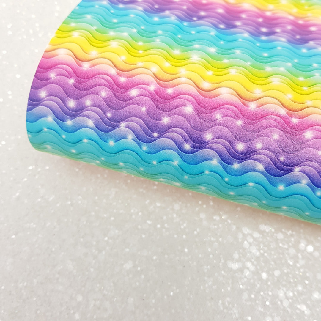 rainbow wave - Pu Leather vinyl - canvas - choose Fabric material Sheets