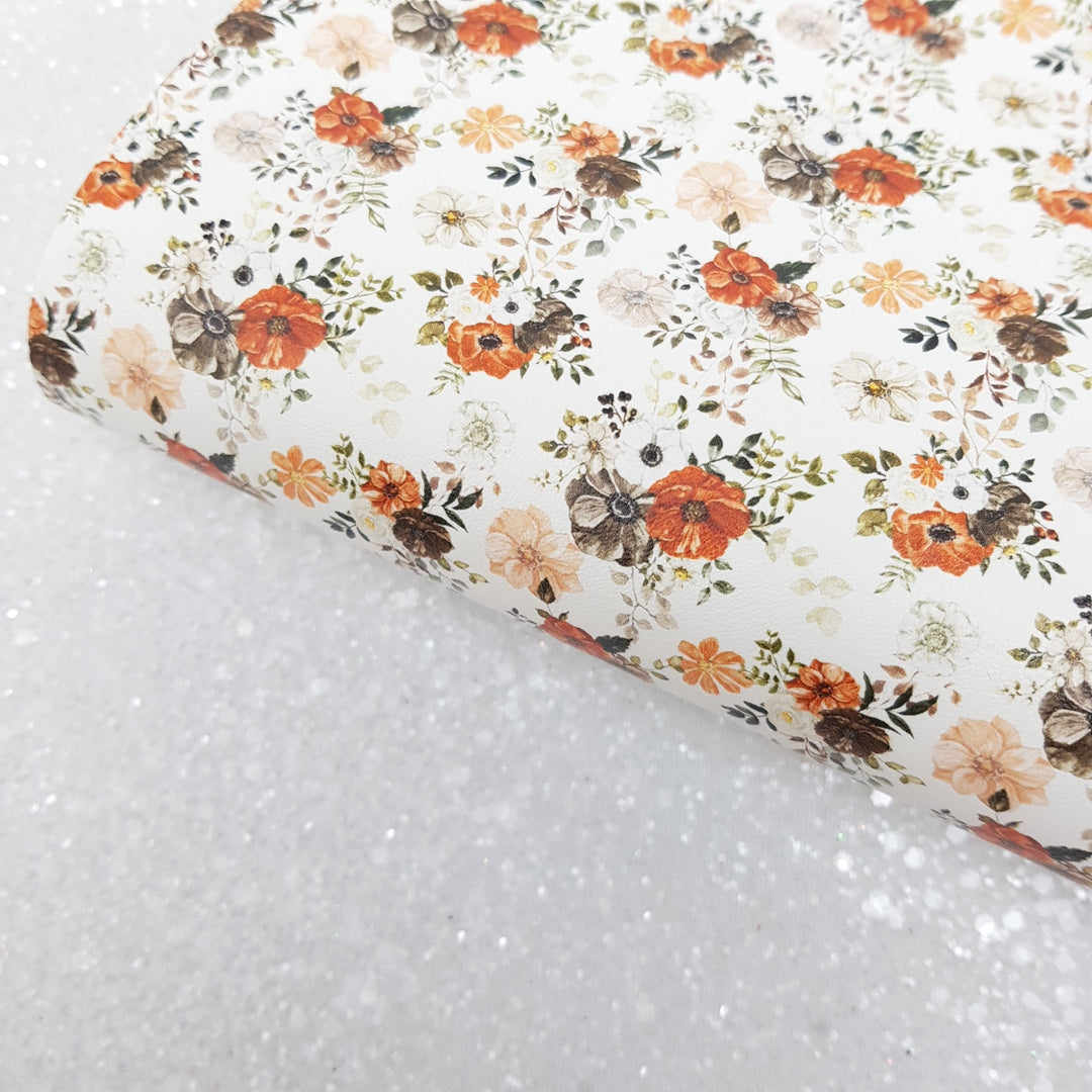 Autumn Floral - Pu Leatherette vinyl - canvas - choose Fabric material Sheets