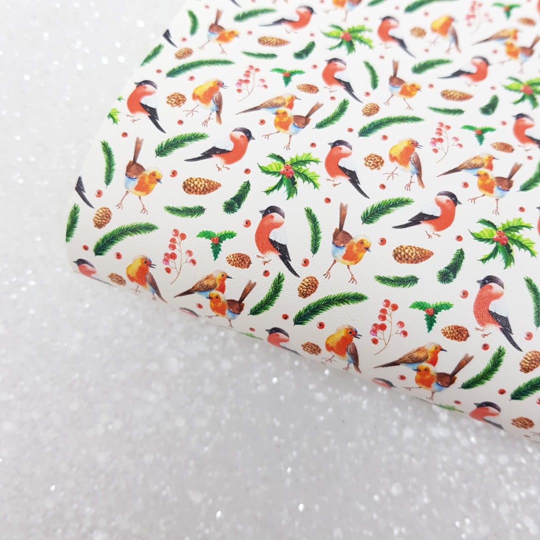 Christmas robin - Pu Leatherette vinyl - canvas - choose Fabric material Sheets