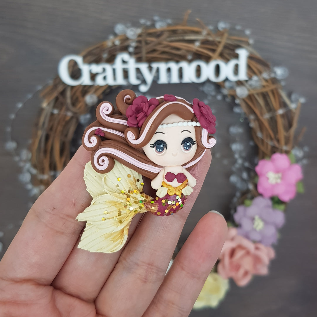 Maroon burgundy beige mermaid - Embellishment Clay Bow Centre