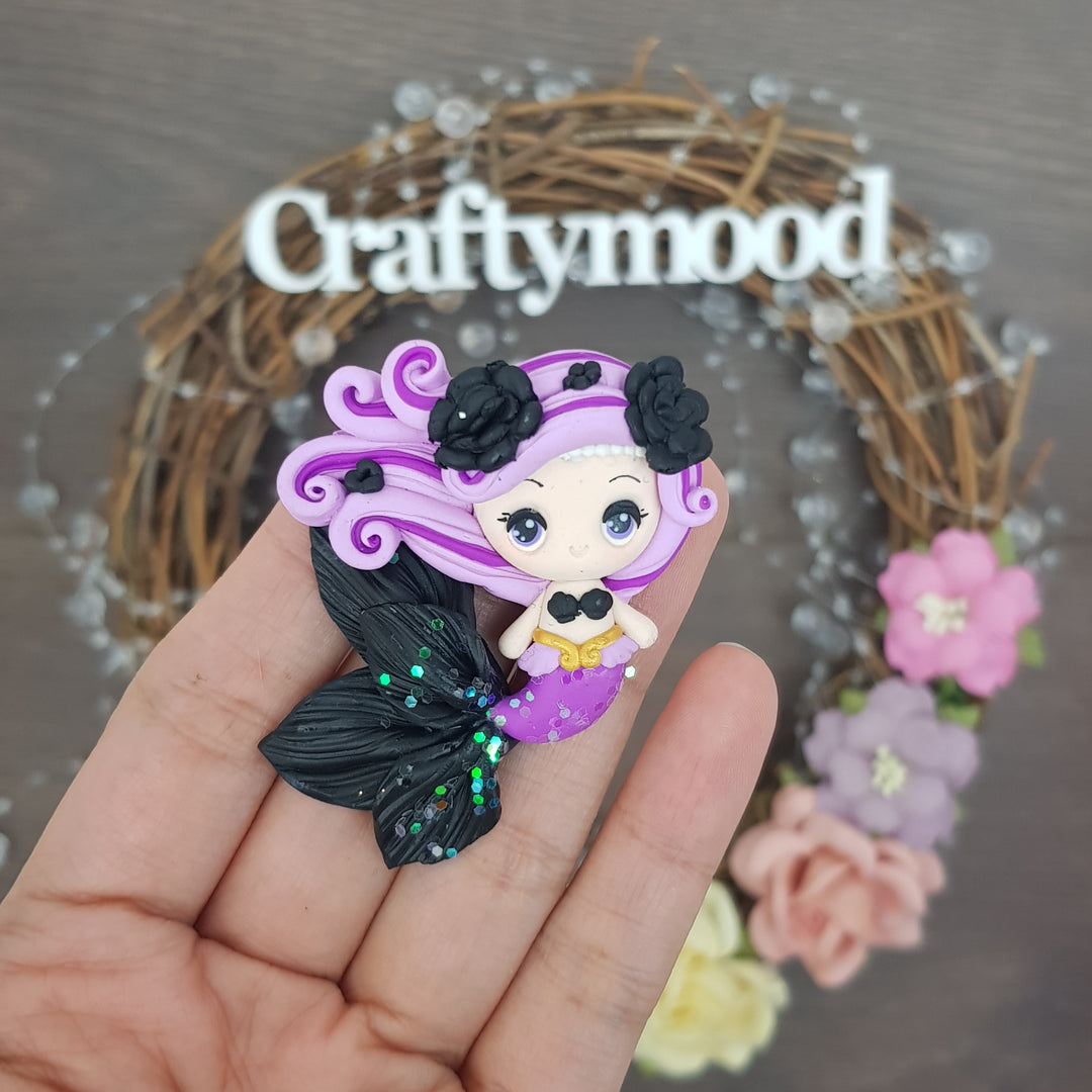 MAX 3 / person Black purple mermaid - Embellishment Clay Bow Centre