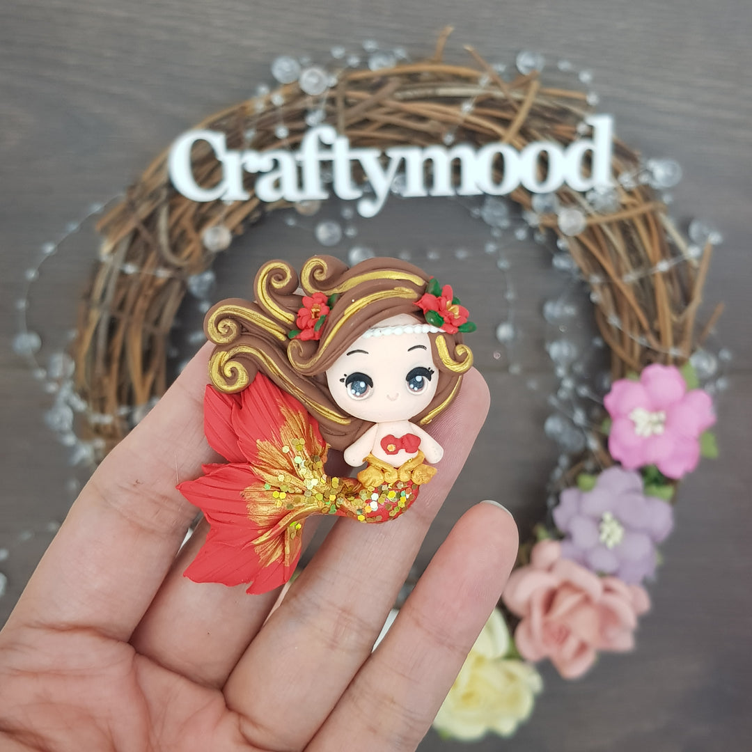 MAX 3 / person gold red christmas mermaid - Embellishment Clay Bow Centre