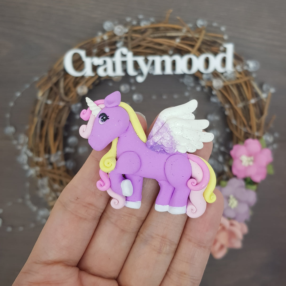 Unicorn with wings - Handmade Flatback Clay Bow Centre