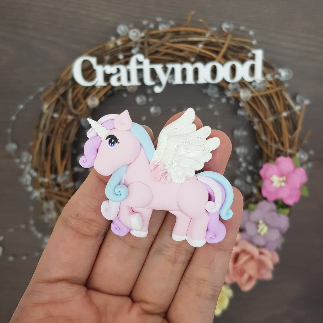 pink Unicorn with wings - Handmade Flatback Clay Bow Centre
