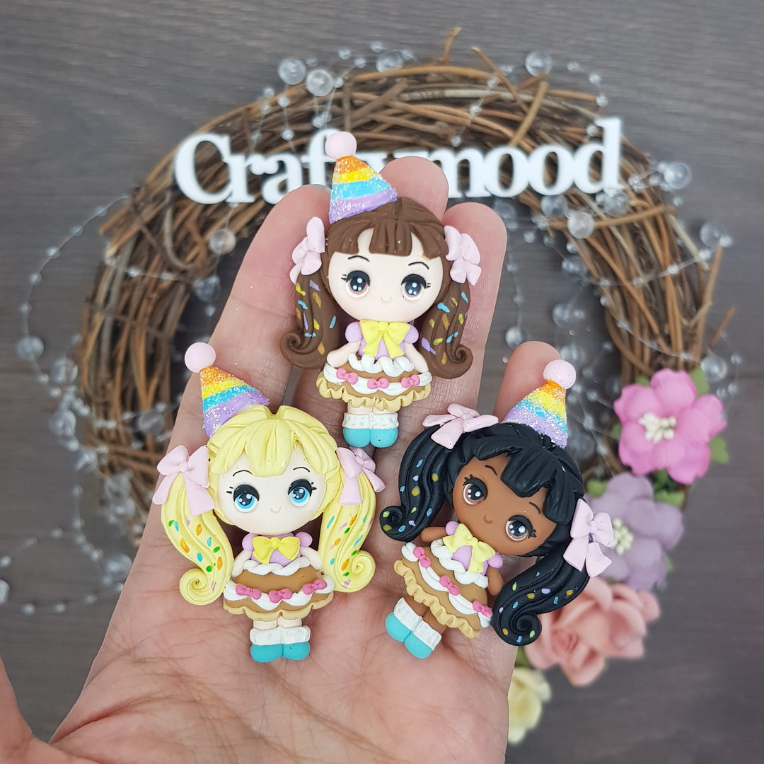 Birthday cake girl - Handmade Flatback Clay Bow Centre