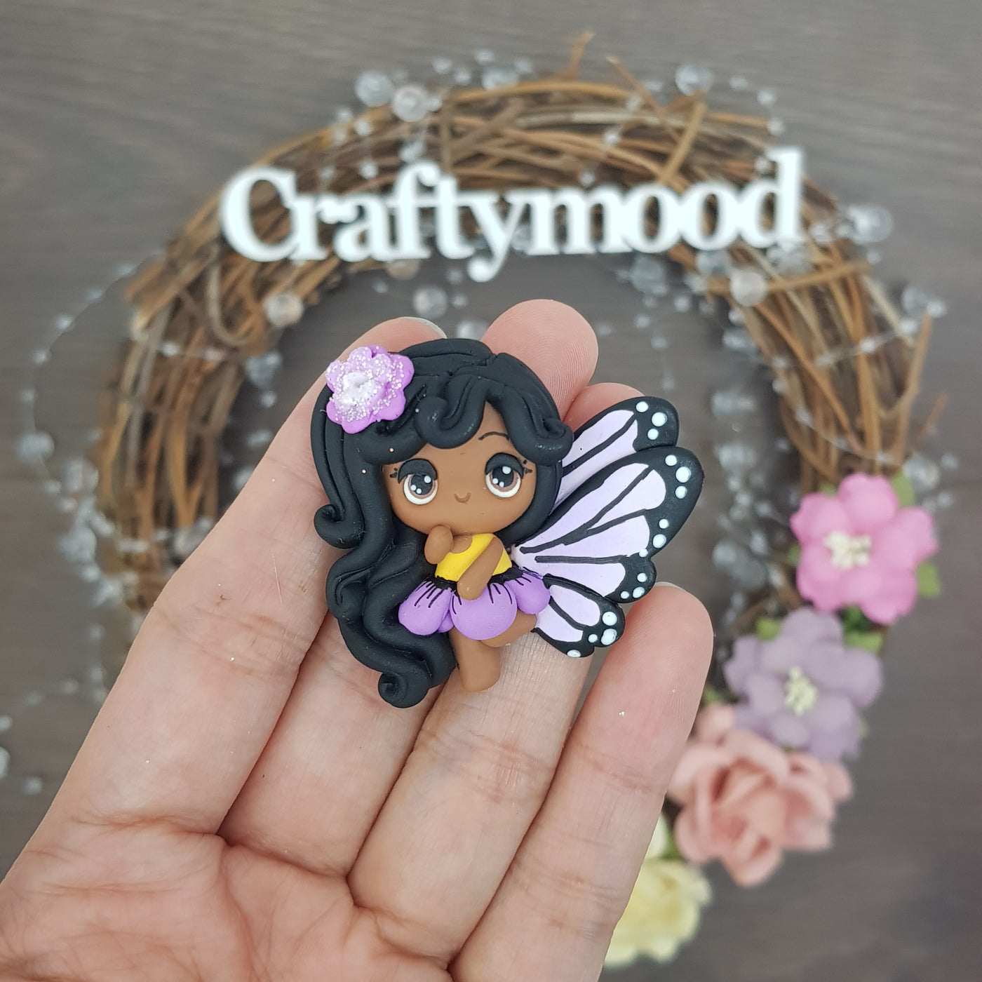 Purple Butterfly flower fairy - Embellishment Clay Bow Centre