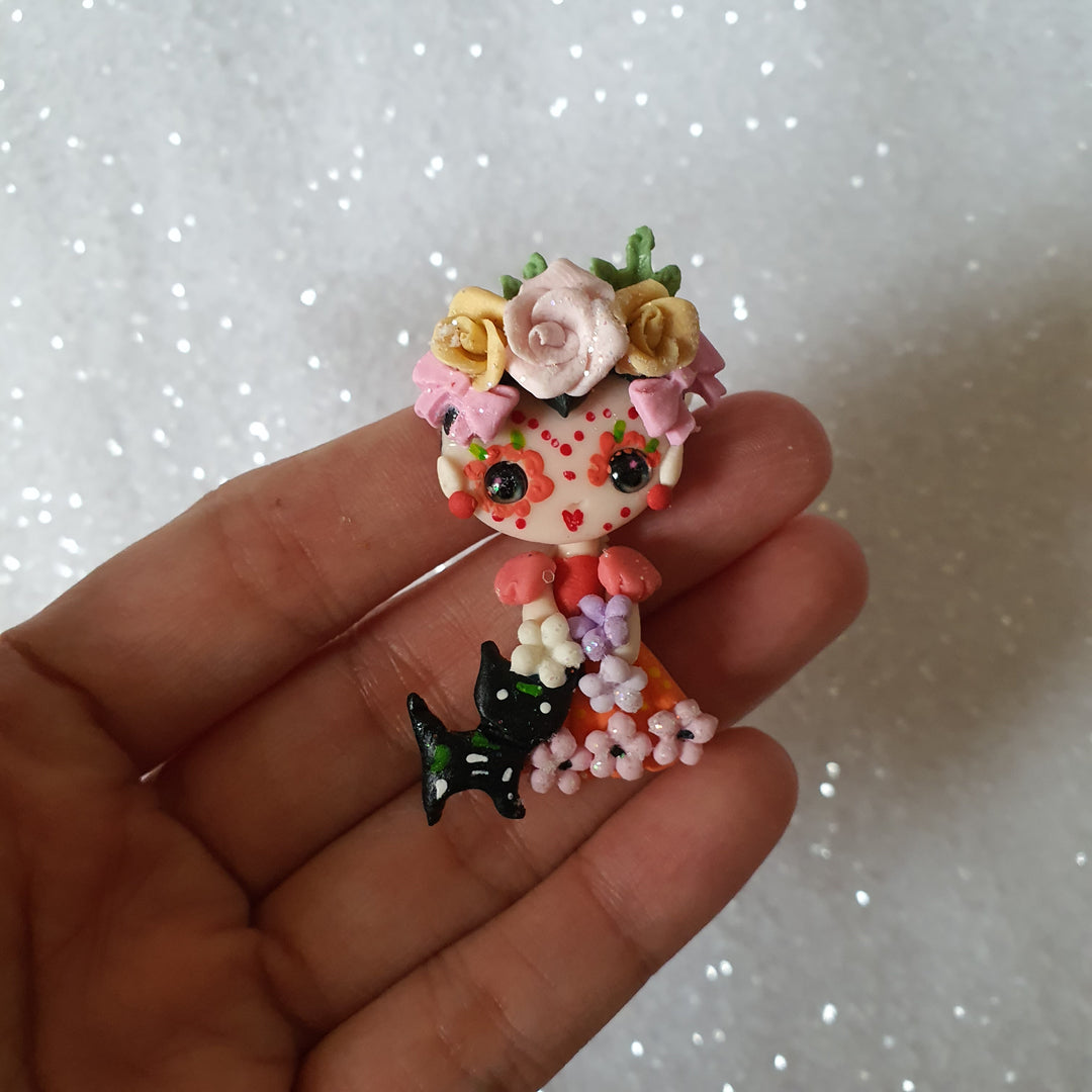 Flower skull bride - Handmade Flatback Clay Bow Centre