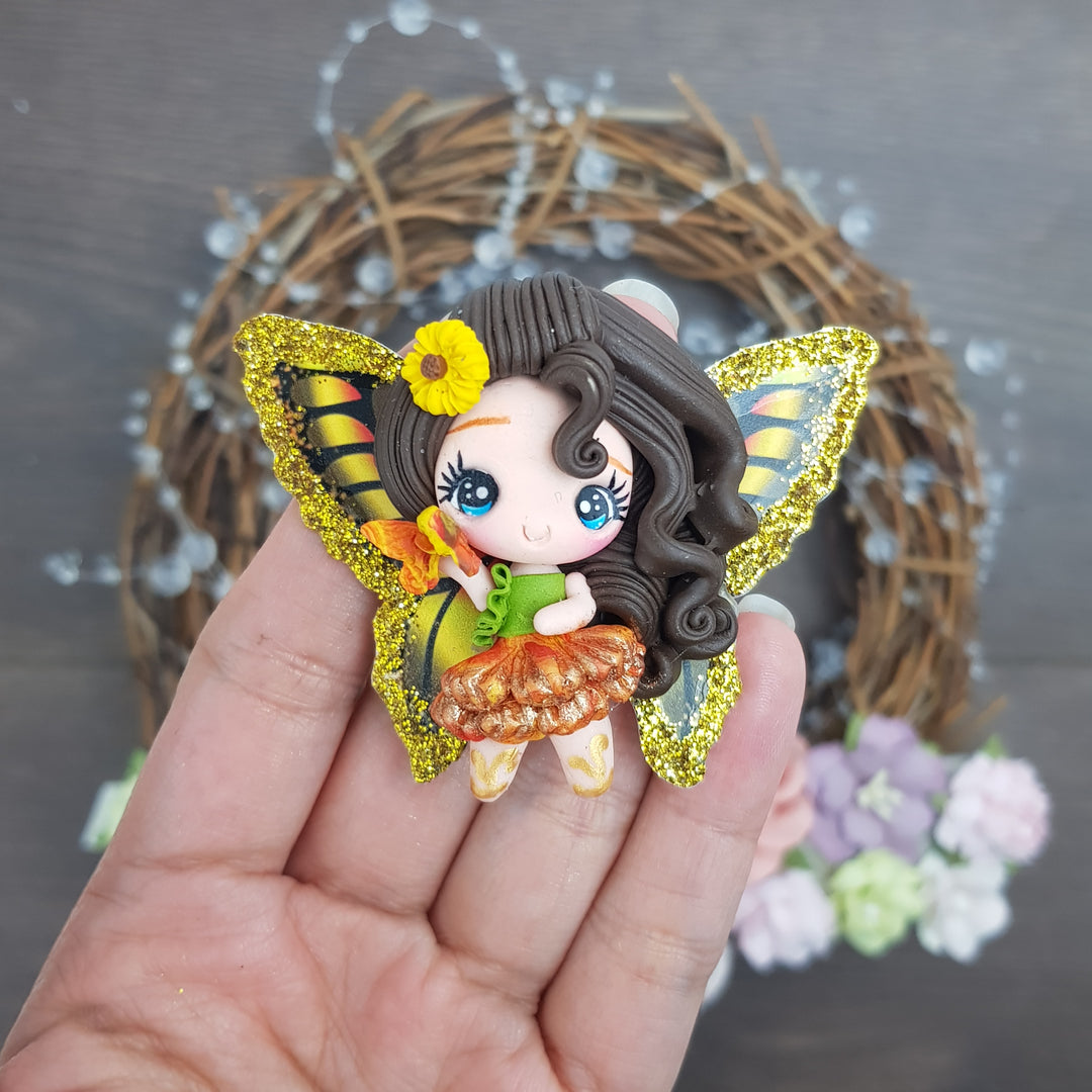 Sunflower fairy - Handmade Flatback Clay Bow Centre
