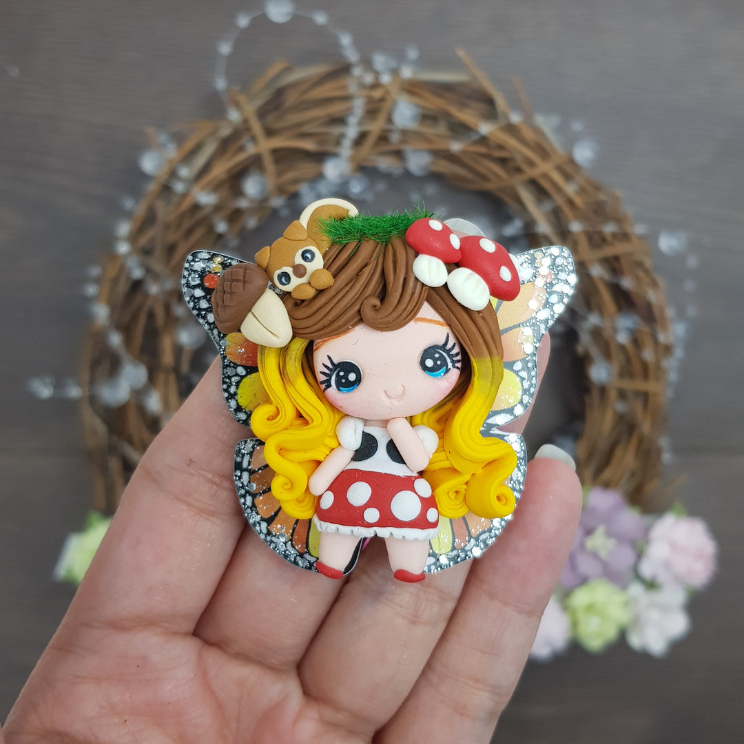Mushroom fairy - Handmade Flatback Clay Bow Centre