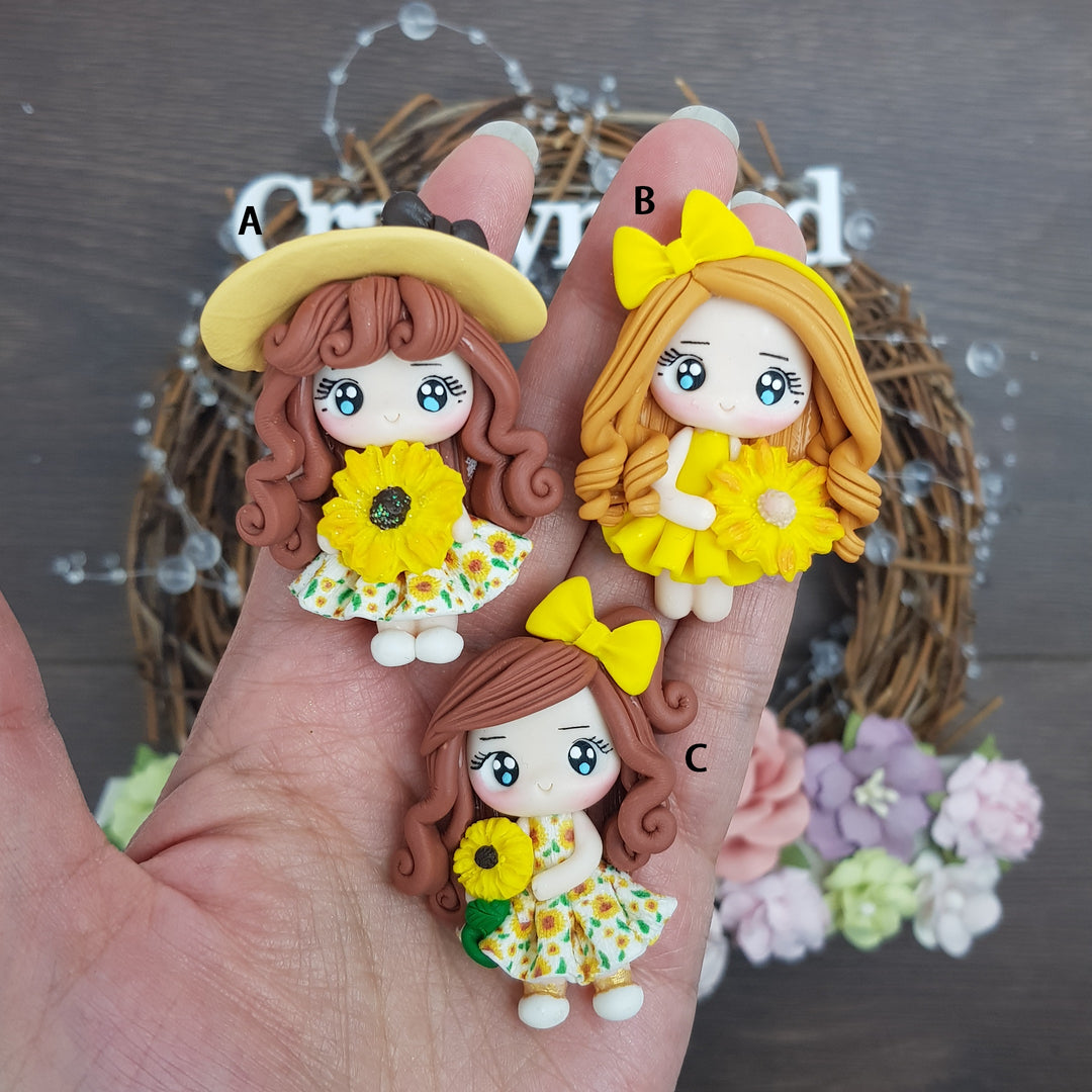 Yellow daisy girl - Embellishment Clay Bow Centre