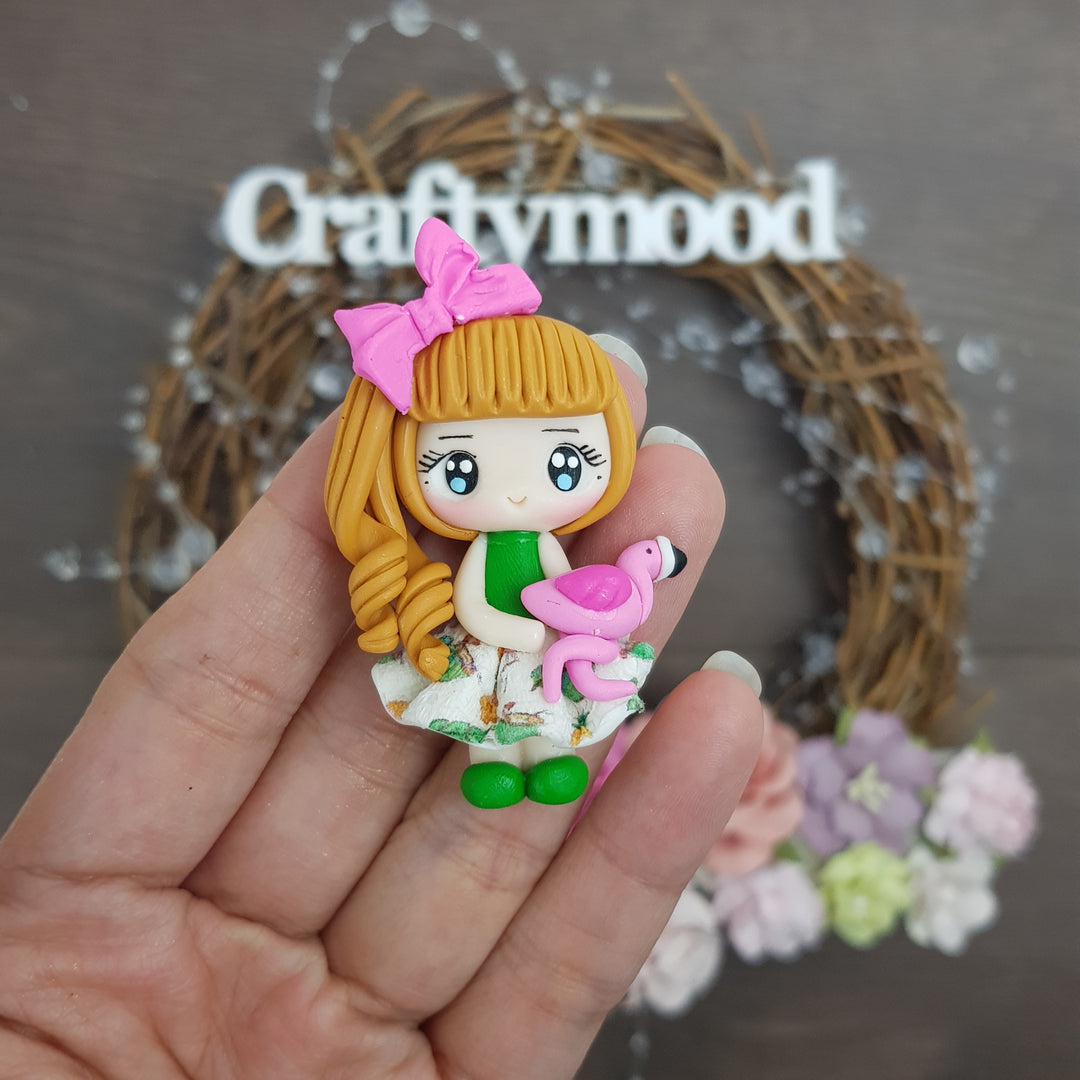 Flamingo girl - Handmade Flatback Clay Bow Centre