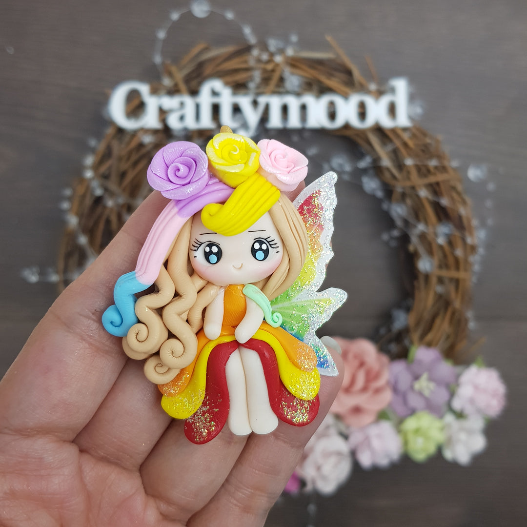 Flower fairy girl - Handmade Flatback Clay Bow Centre