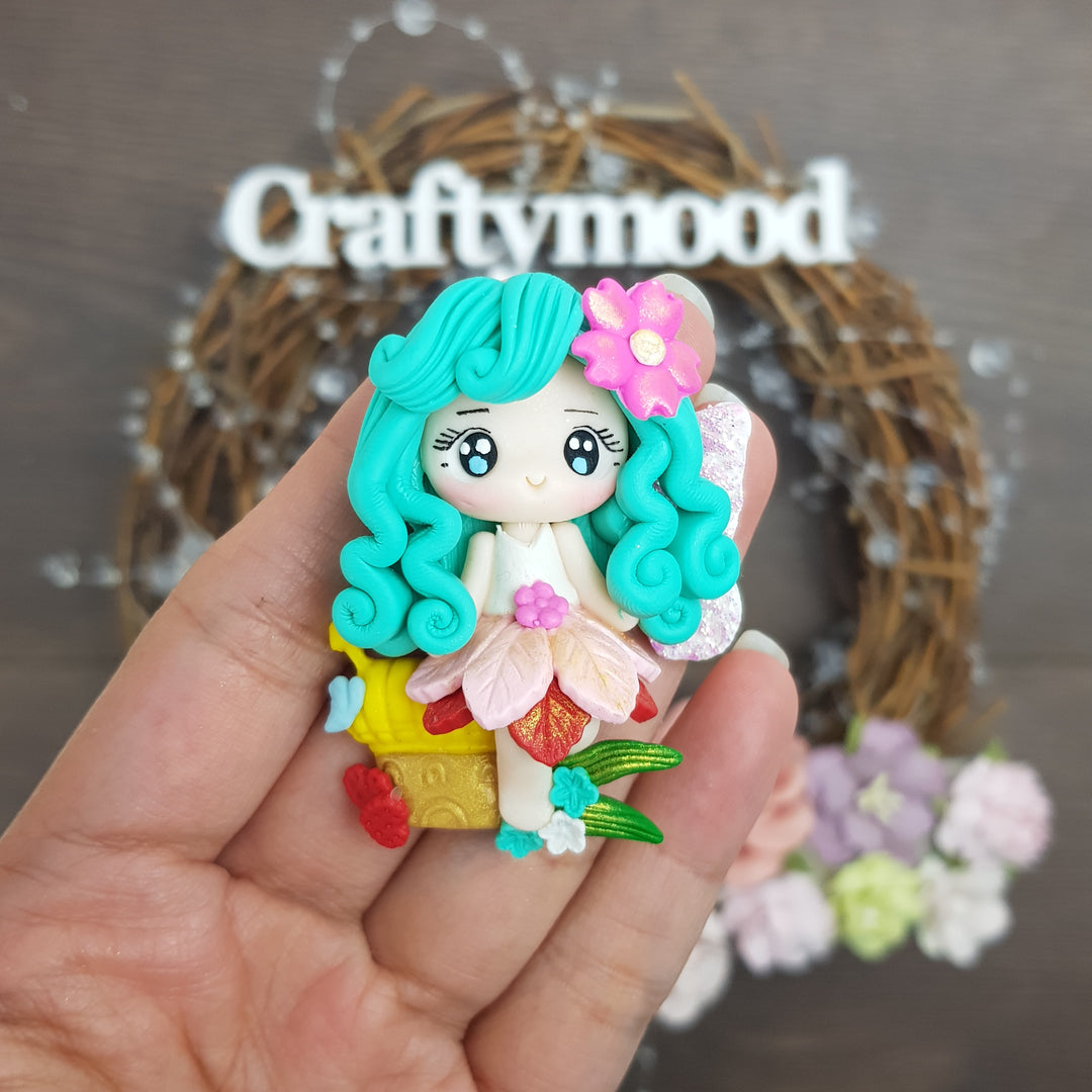 Forest fairy turquoise hair - Handmade Flatback Clay Bow Centre