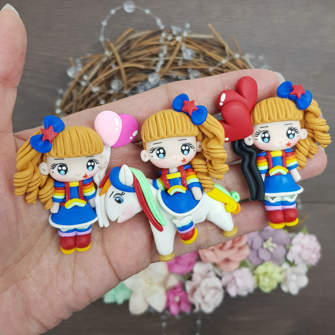 Rainbow girl - Handmade Flatback Clay Bow Centre