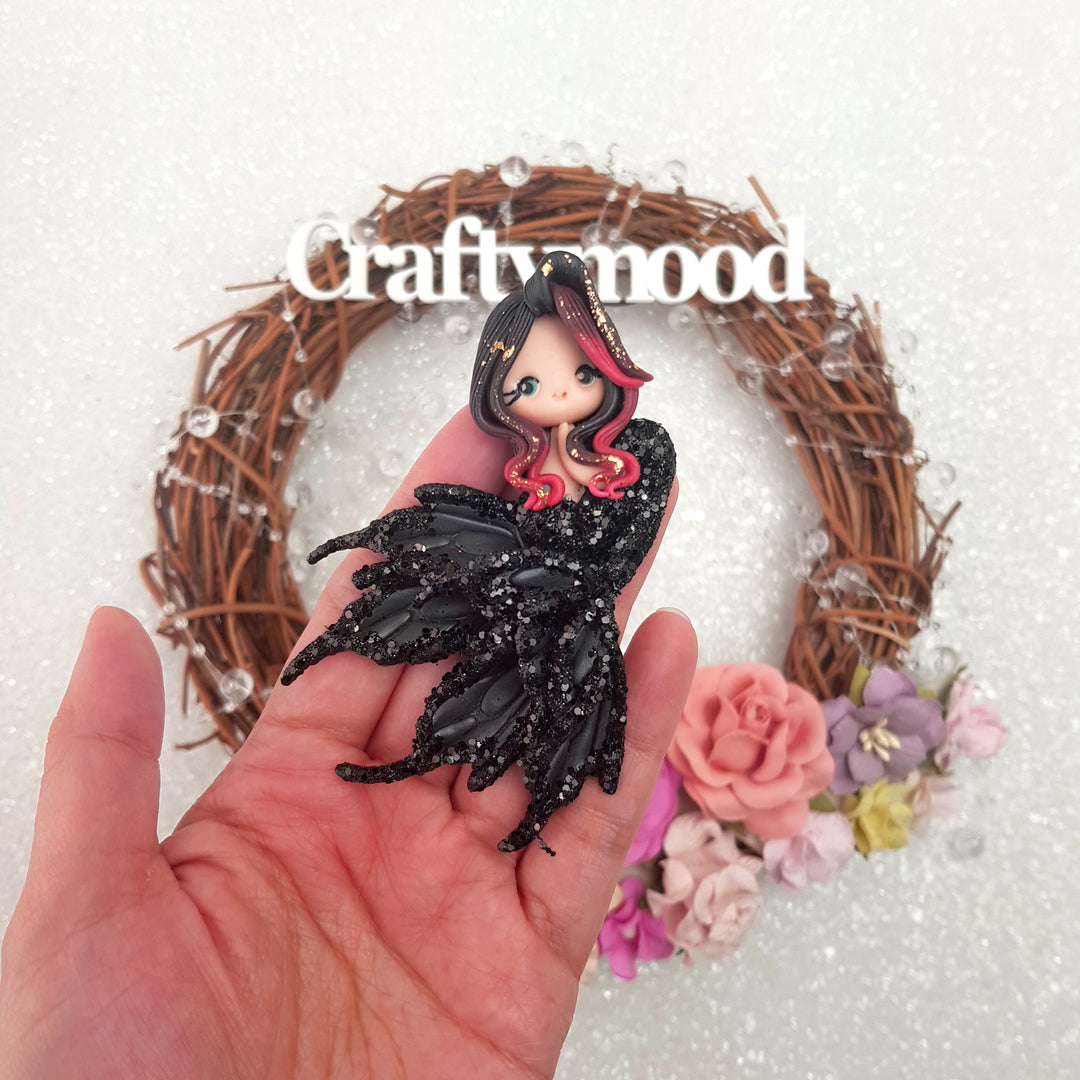 Beautiful mermaid brown black and red - Embellishment Clay Bow Centre