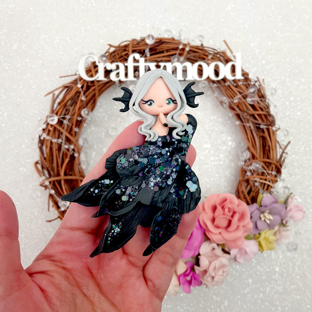 Beautiful mermaid siren black grey - Embellishment Clay Bow Centre