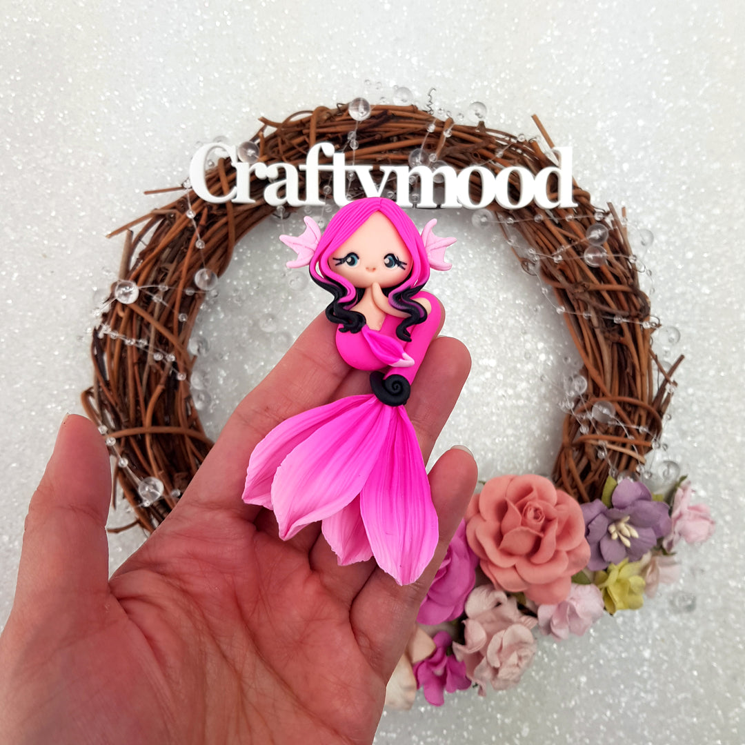 Beautiful mermaid siren black pink -  Embellishment Clay Bow Centre