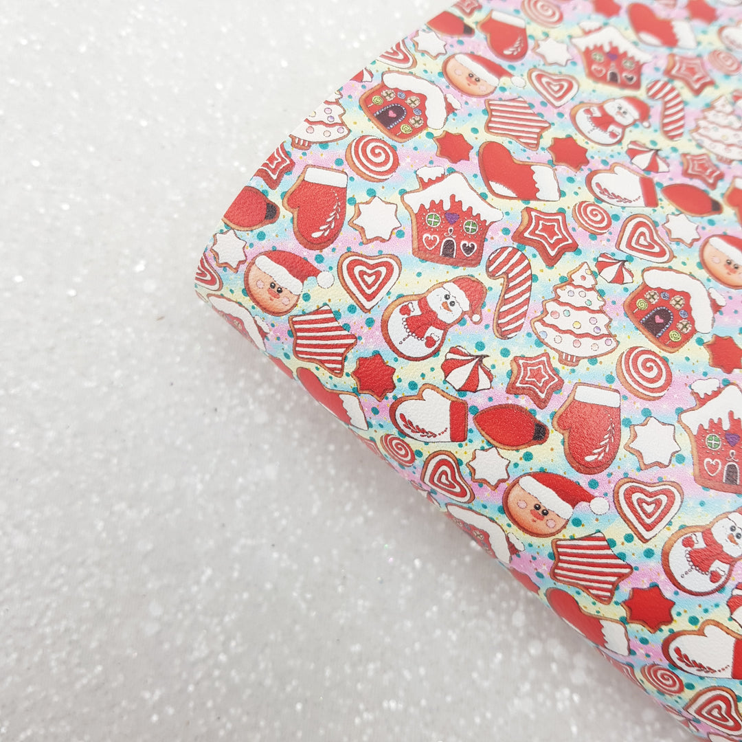 rainbow cookies gingerbread - Pu faux Leather vinyl - canvas - choose Fabric material Sheets