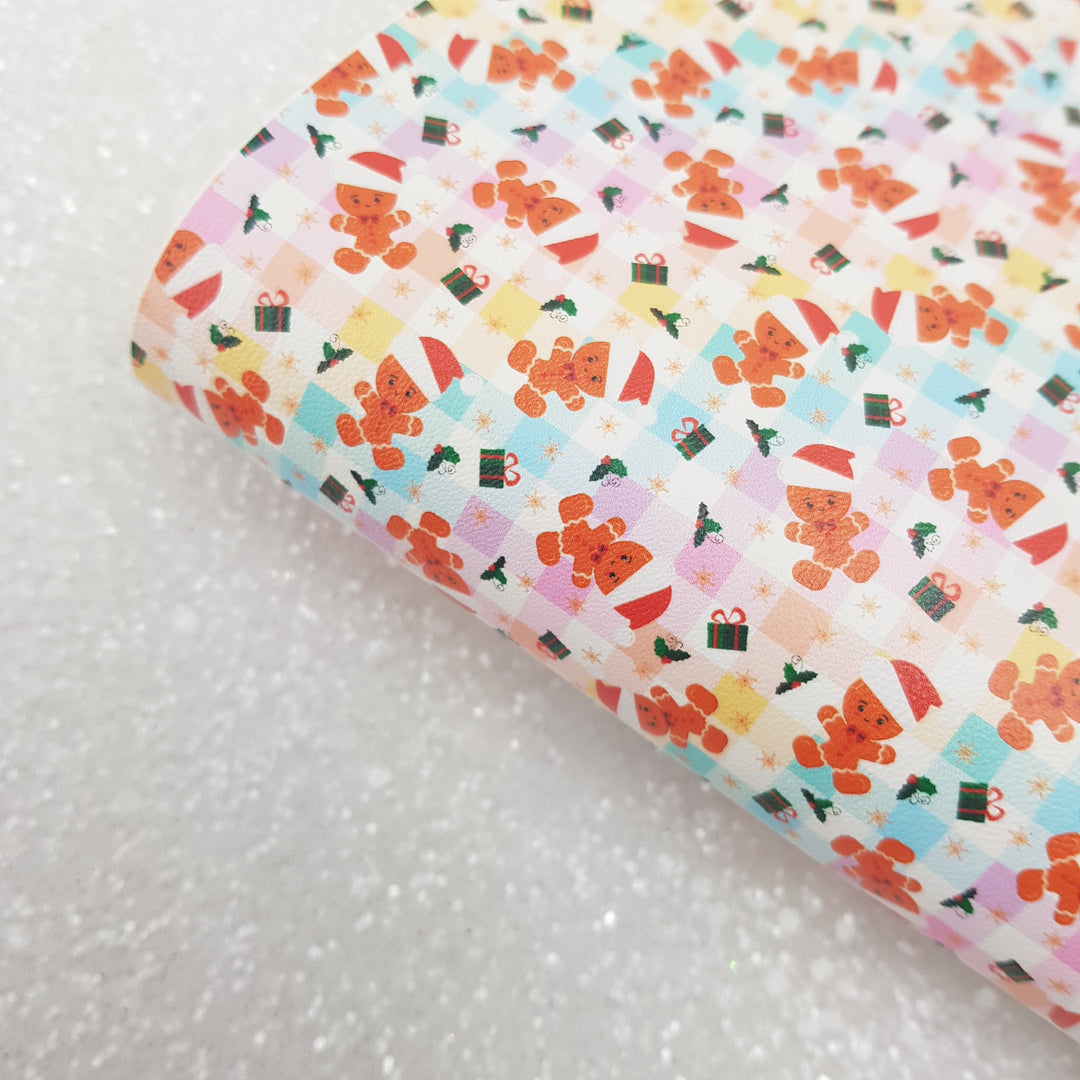 rainbow gingerbread - Pu faux Leather vinyl - canvas - choose Fabric material Sheets