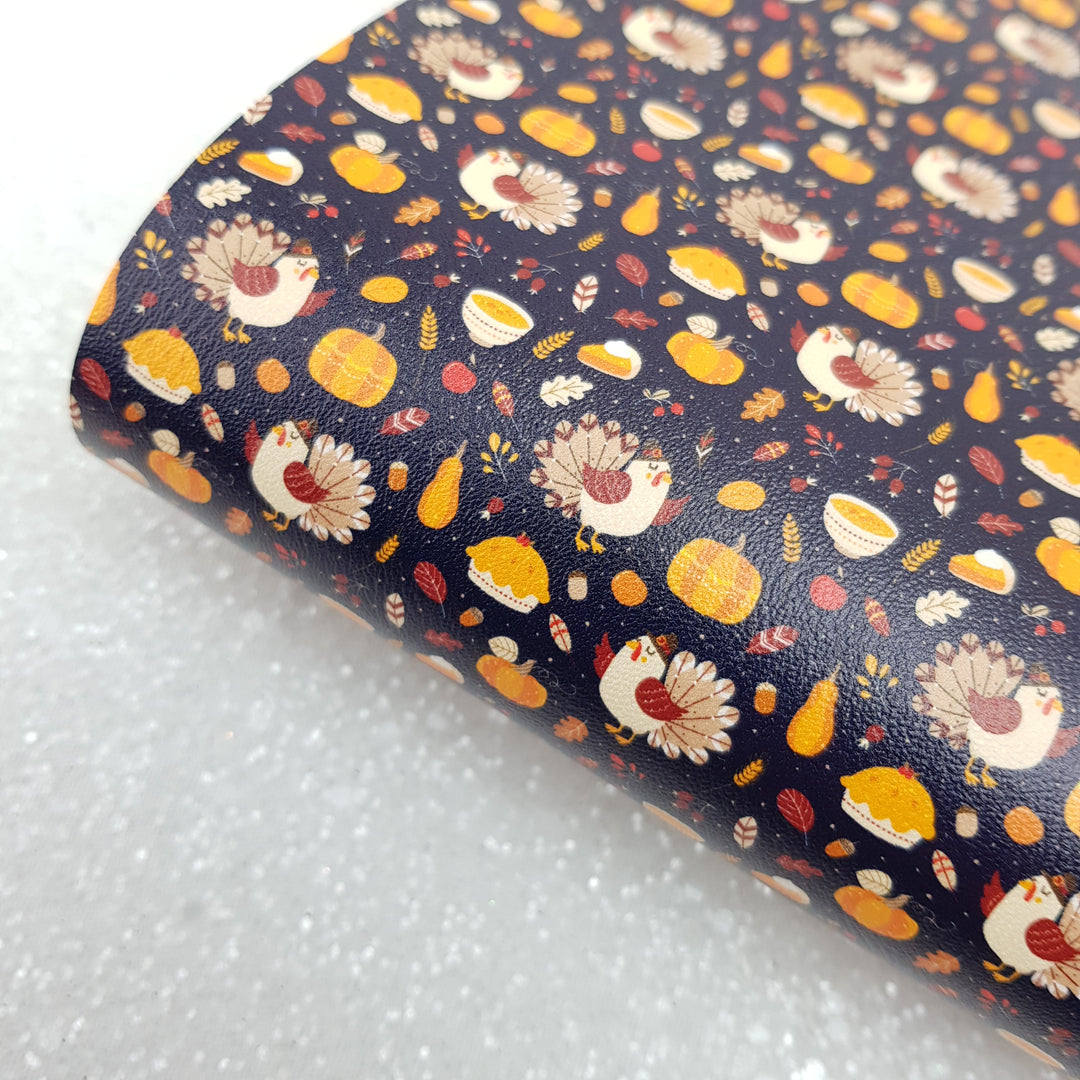 turkey fall autumn thanksgiving - Pu Leather vinyl - canvas - choose Fabric material Sheets