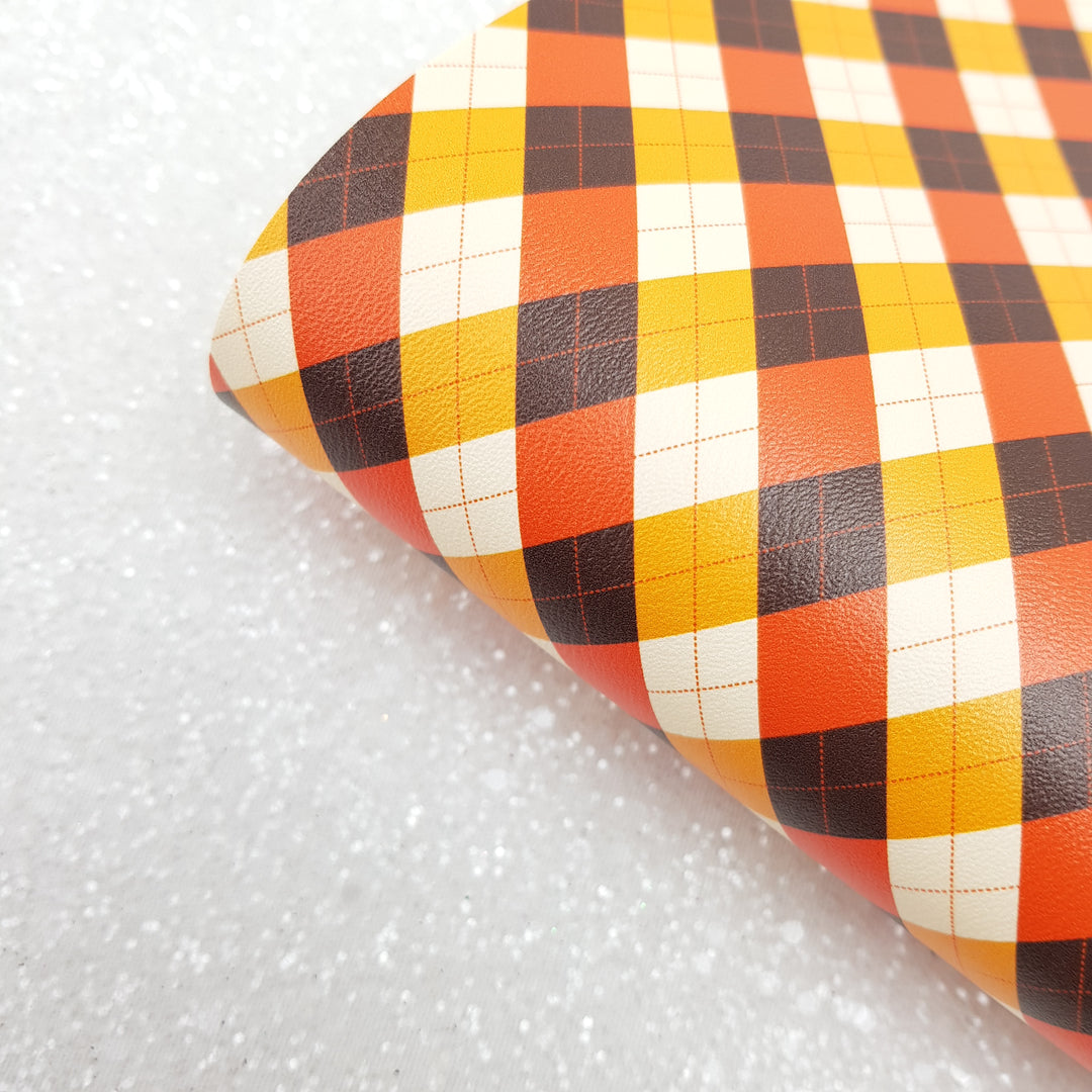 fall chevron argyle diamond pattern orange brown mustard - Pu Leather vinyl - canvas - choose Fabric material Sheets