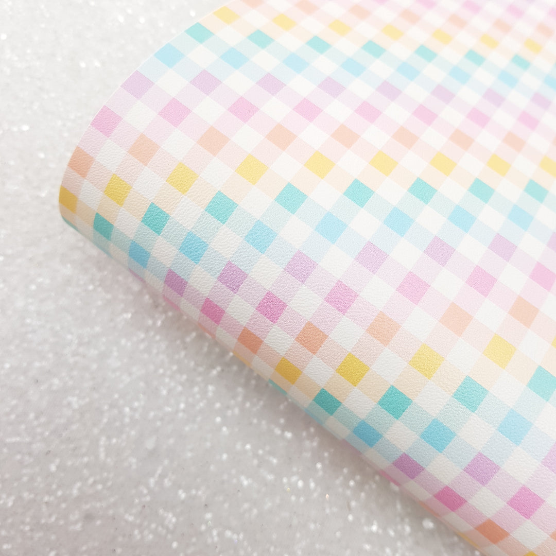 Rainbow checkered pattern - Pu faux Leather vinyl - canvas - choose Fabric material Sheets