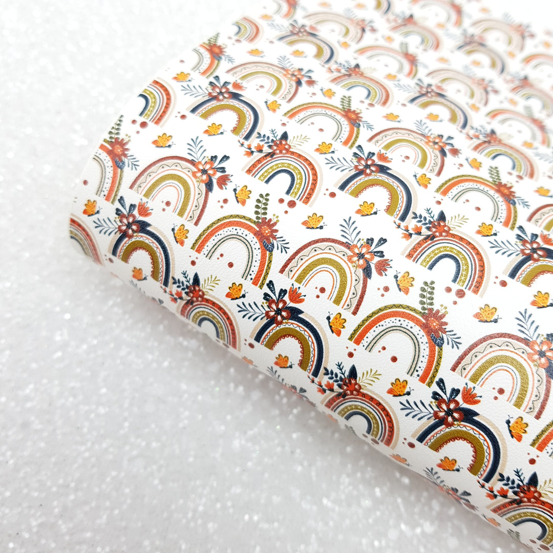 rainbow autumn fall - Pu faux Leather vinyl - canvas - choose Fabric material Sheets