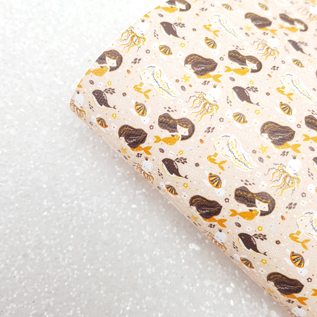 Mermaid fall autumn - Pu faux Leather vinyl - canvas - choose Fabric material Sheets