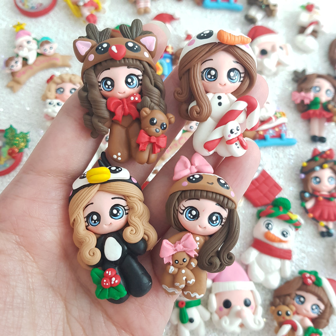 Dressing up Christmas girl - Handmade Flatback Clay Bow Centre