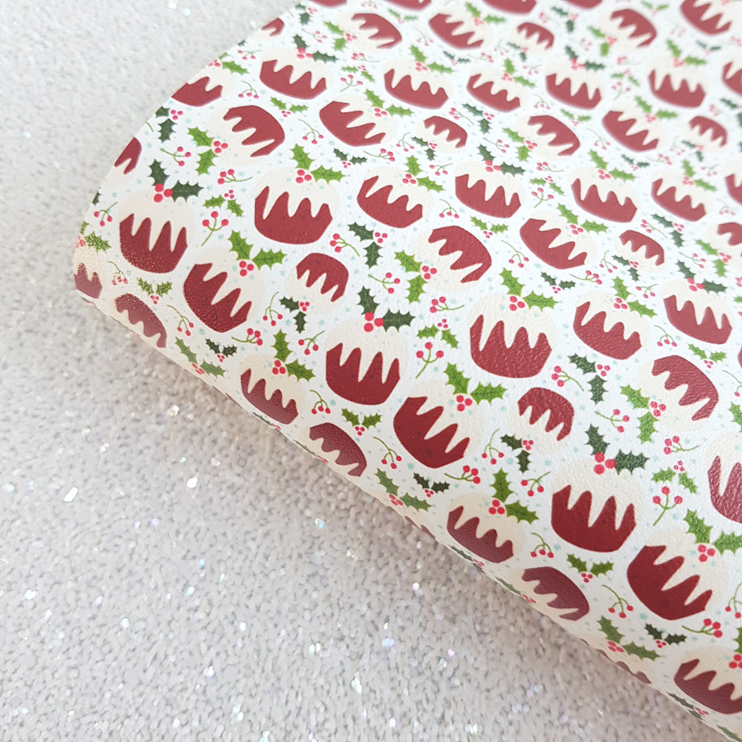 Christmas pudding - faux Leatherette vinyl - canvas - choose Fabric material Sheets
