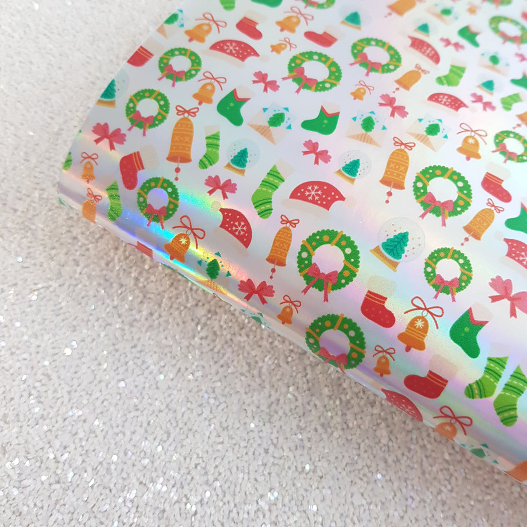 Christmas cute Holographic - faux Leather vinyl