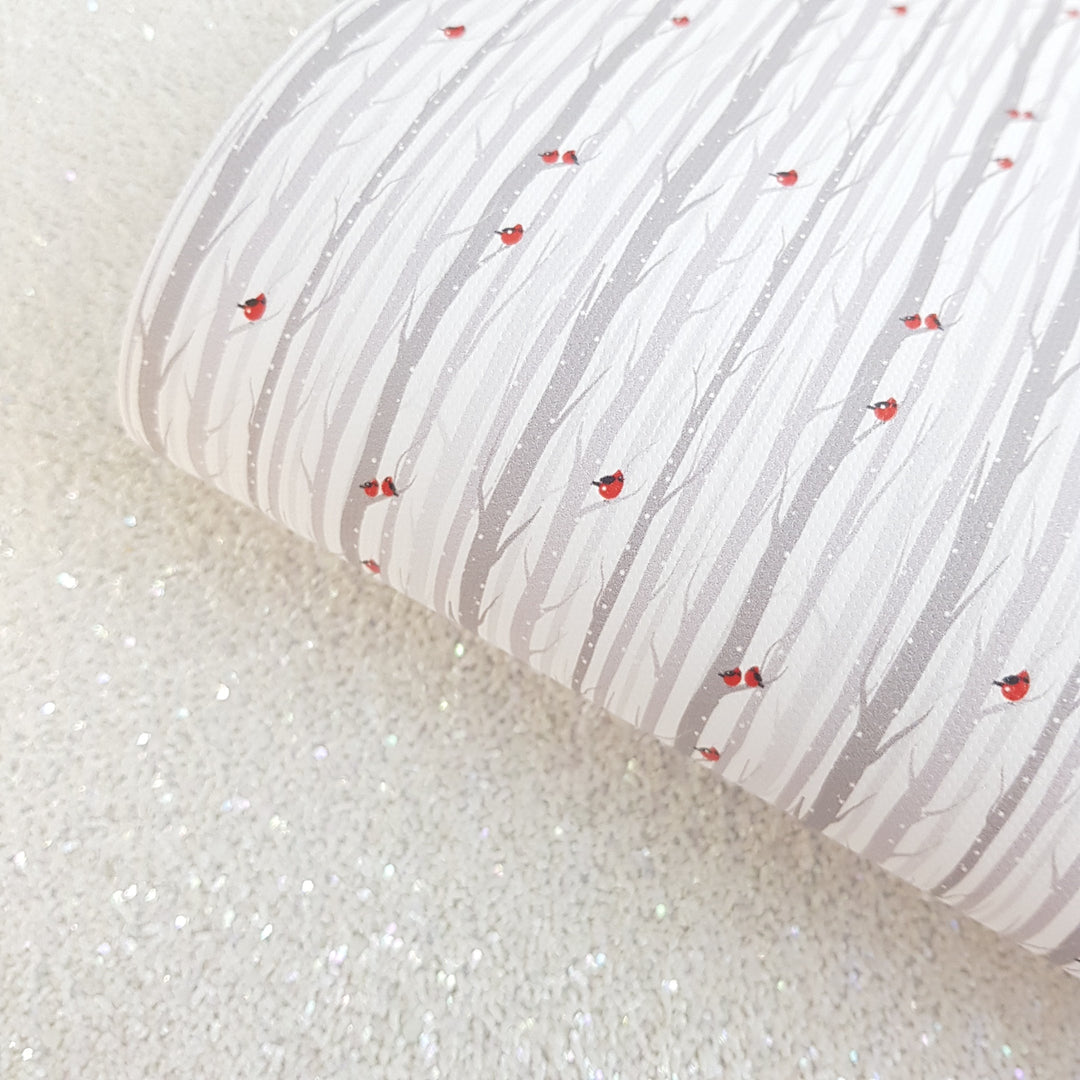 winter Christmas robin - Pu Leather vinyl - canvas - choose Fabric material Sheets