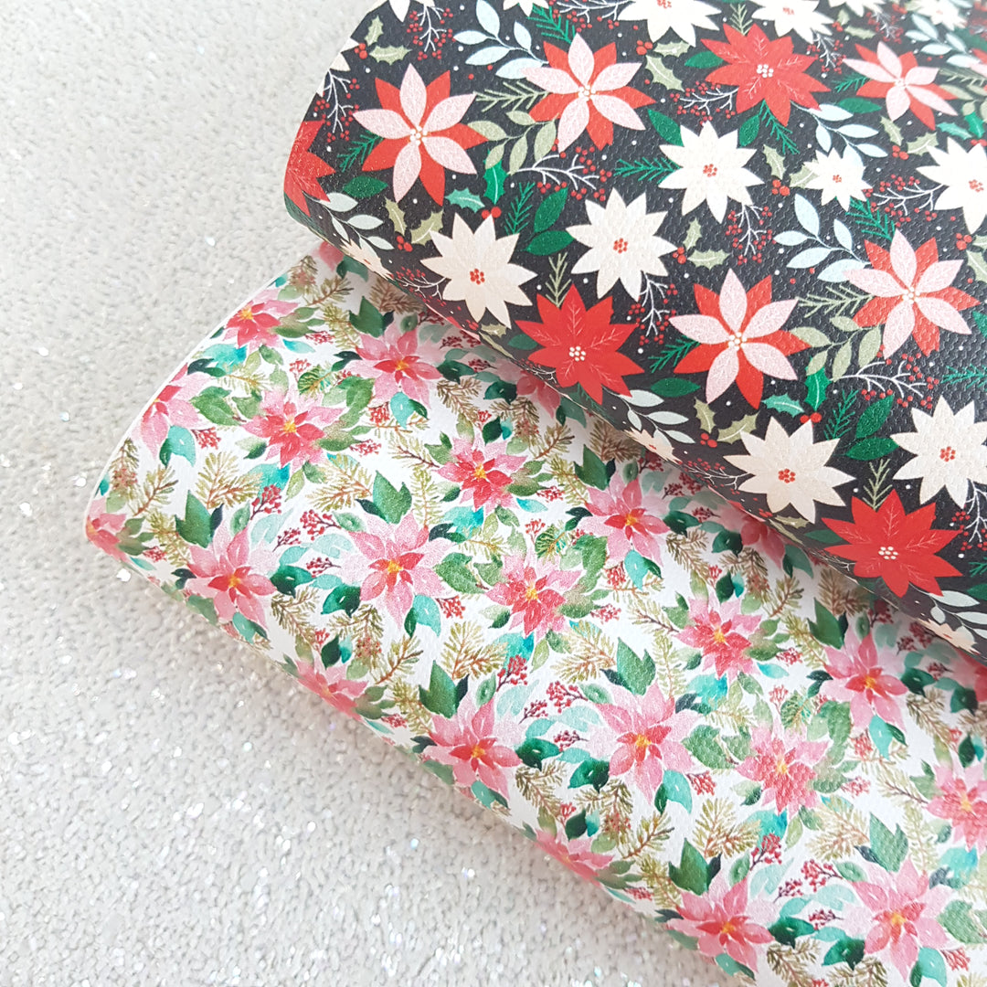 Poinsettia christmas - Pu faux Leather vinyl - canvas - choose Fabric material Sheets