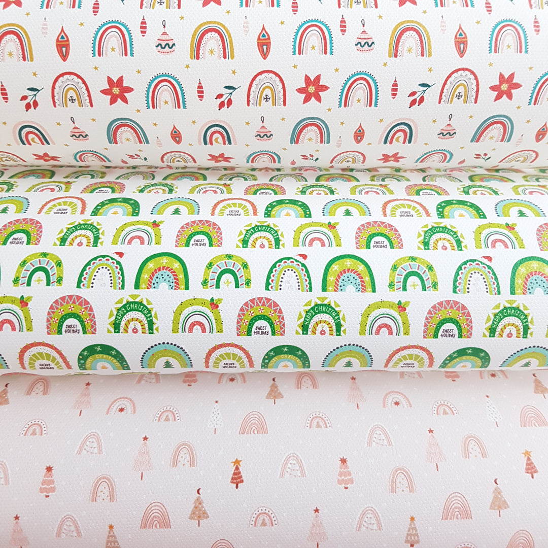 Christmas rainbow   -  faux Leatherette vinyl - canvas - choose Fabric material Sheets